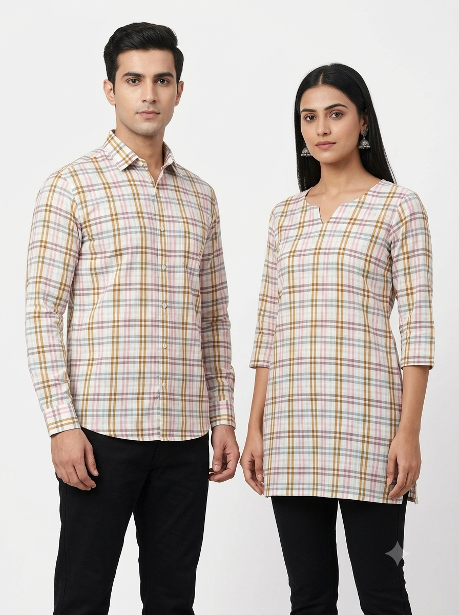 Handwoven Cotton Multi Colour Self Check Fabric