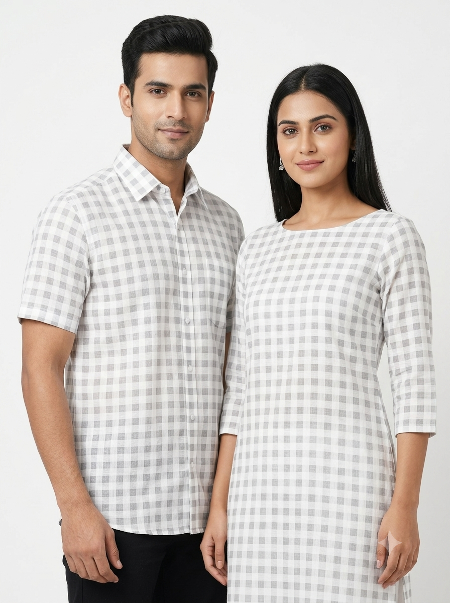 Handwoven White Self-Check Cotton Fabric SLF-CHK-2