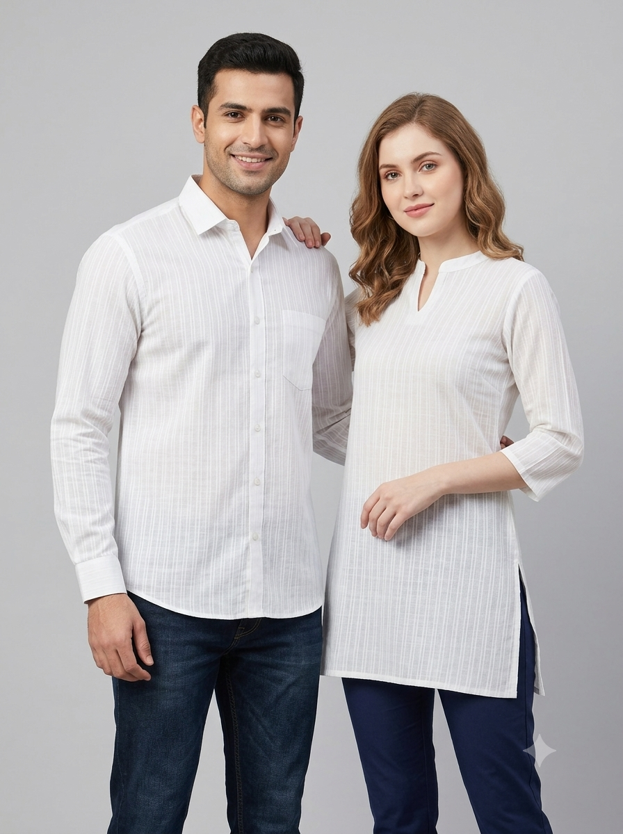 Handwoven White Self-Check Cotton Fabric SLF-STP-1