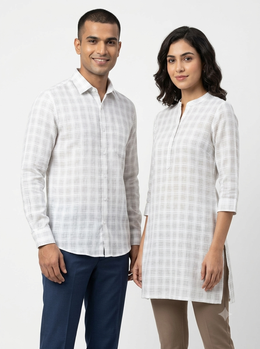 Handwoven White Self-Check Cotton Fabric SLF-CHK-11