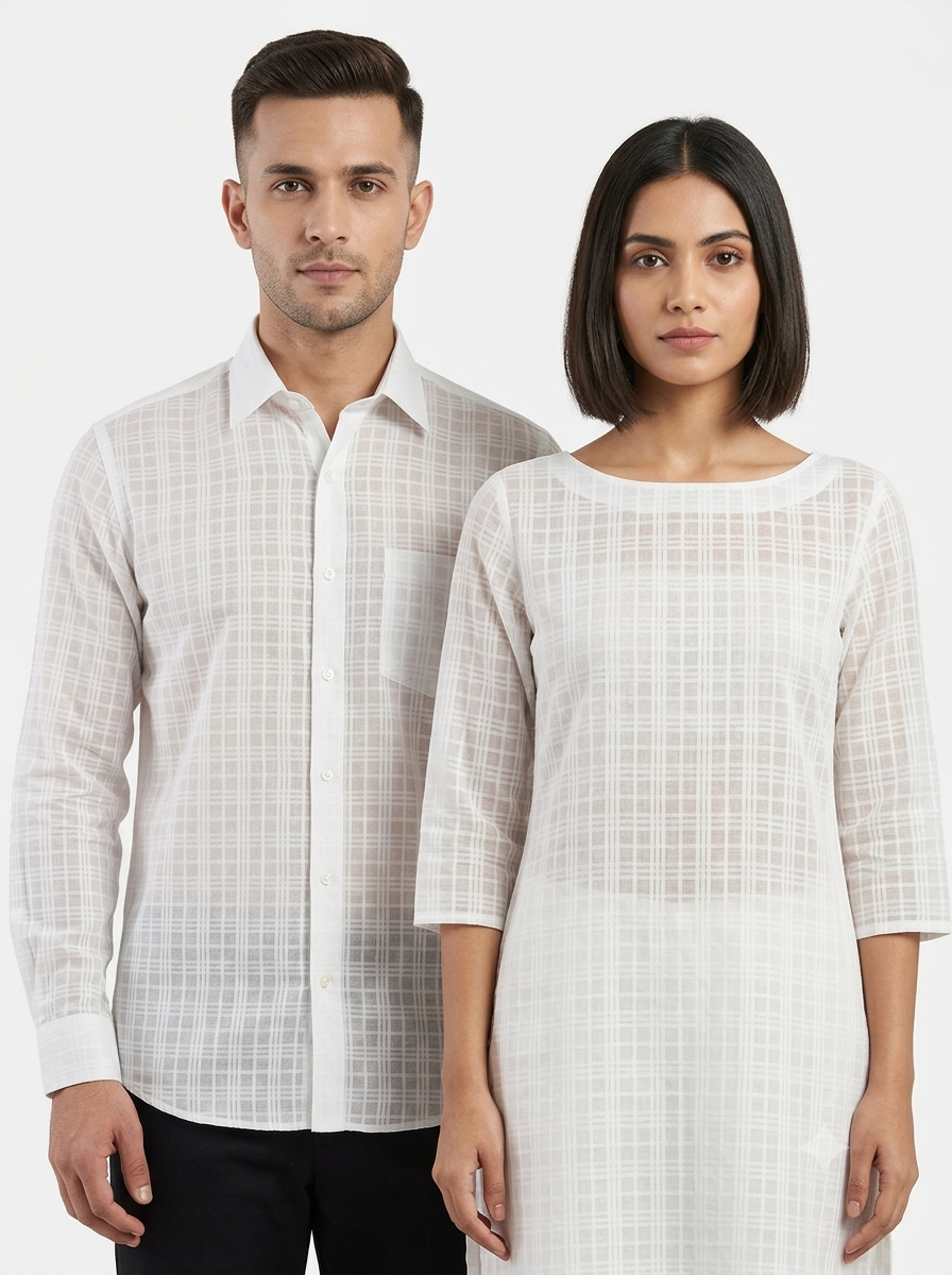 Handwoven White Self-Check Cotton Fabric SLF-CHK-7