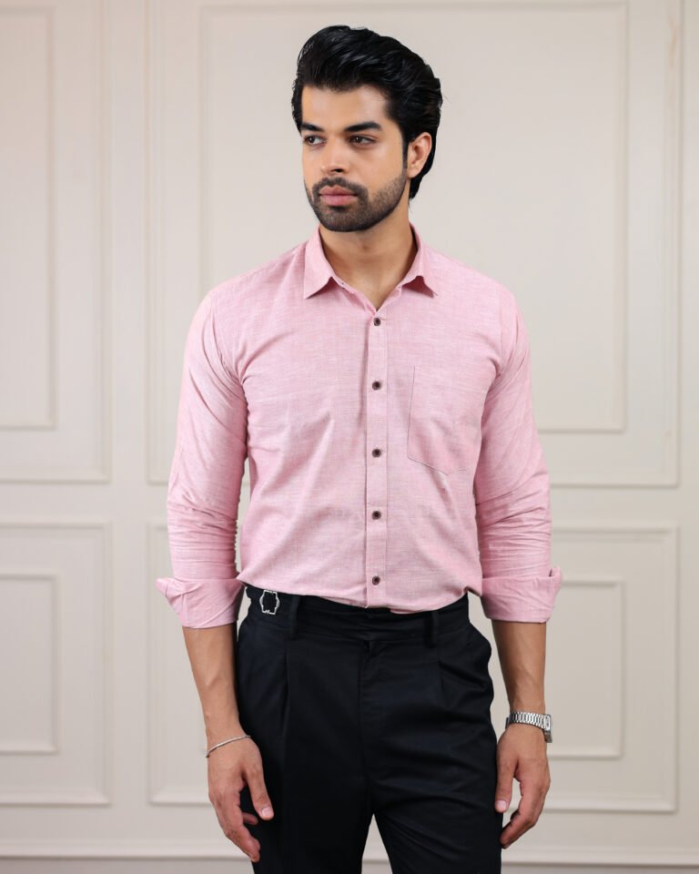Tulip Pink Handloom Cotton Full Sleeve Shirt