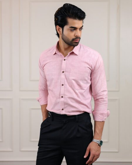 Tulip Pink Handloom Cotton Full Sleeve Shirt