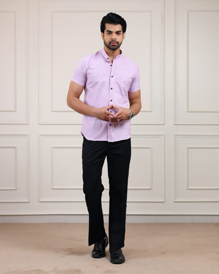 Purple Lily Handloom Cotton Half Sleeve Shirt