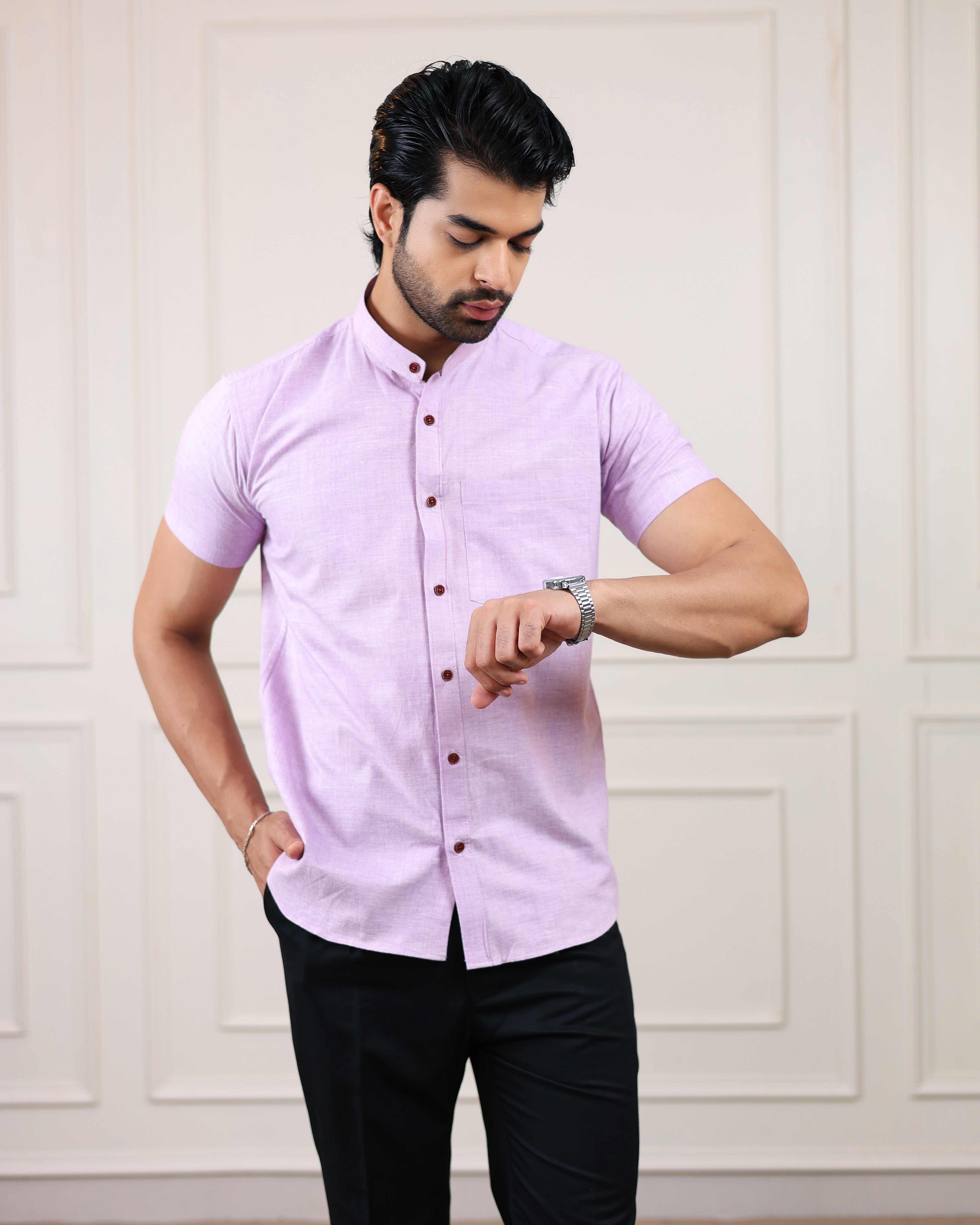 Purple Lily Handloom Cotton Half Sleeve Shirt