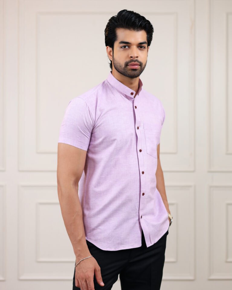 Purple Lily Handloom Cotton Half Sleeve Shirt