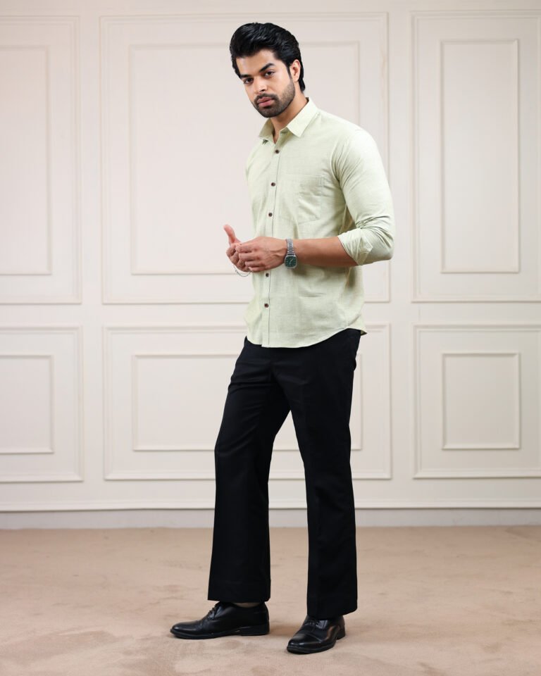 Pista Nut Green Handloom Cotton Full Sleeve Shirt