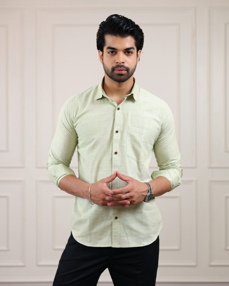 Pista Nut Green Handloom Cotton Full Sleeve Shirt