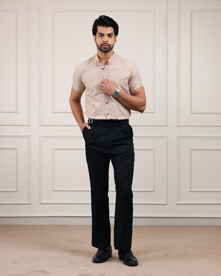 Wood Brown Handloom Cotton Half Sleeve Shirt