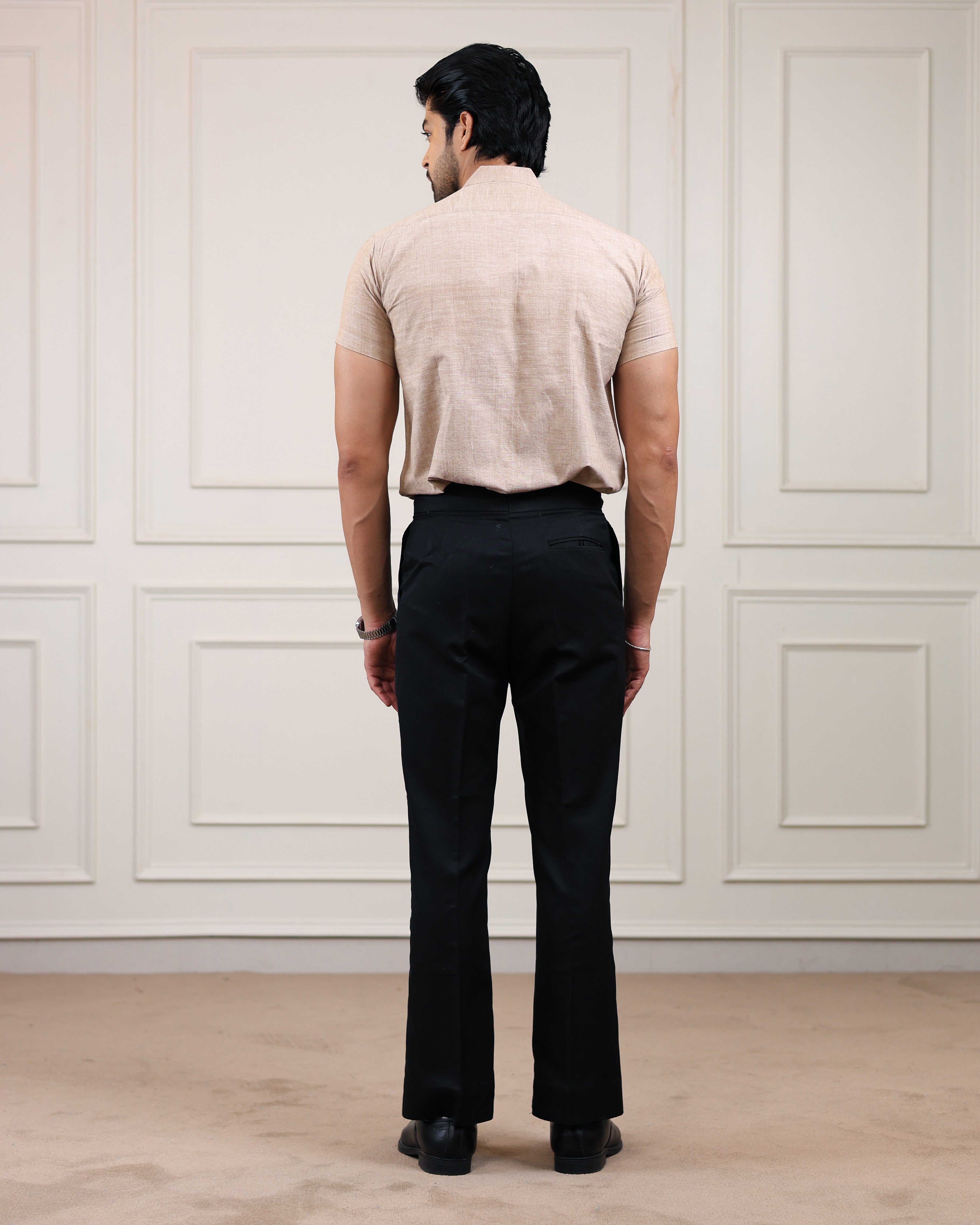 Wood Brown Handloom Cotton Half Sleeve Shirt