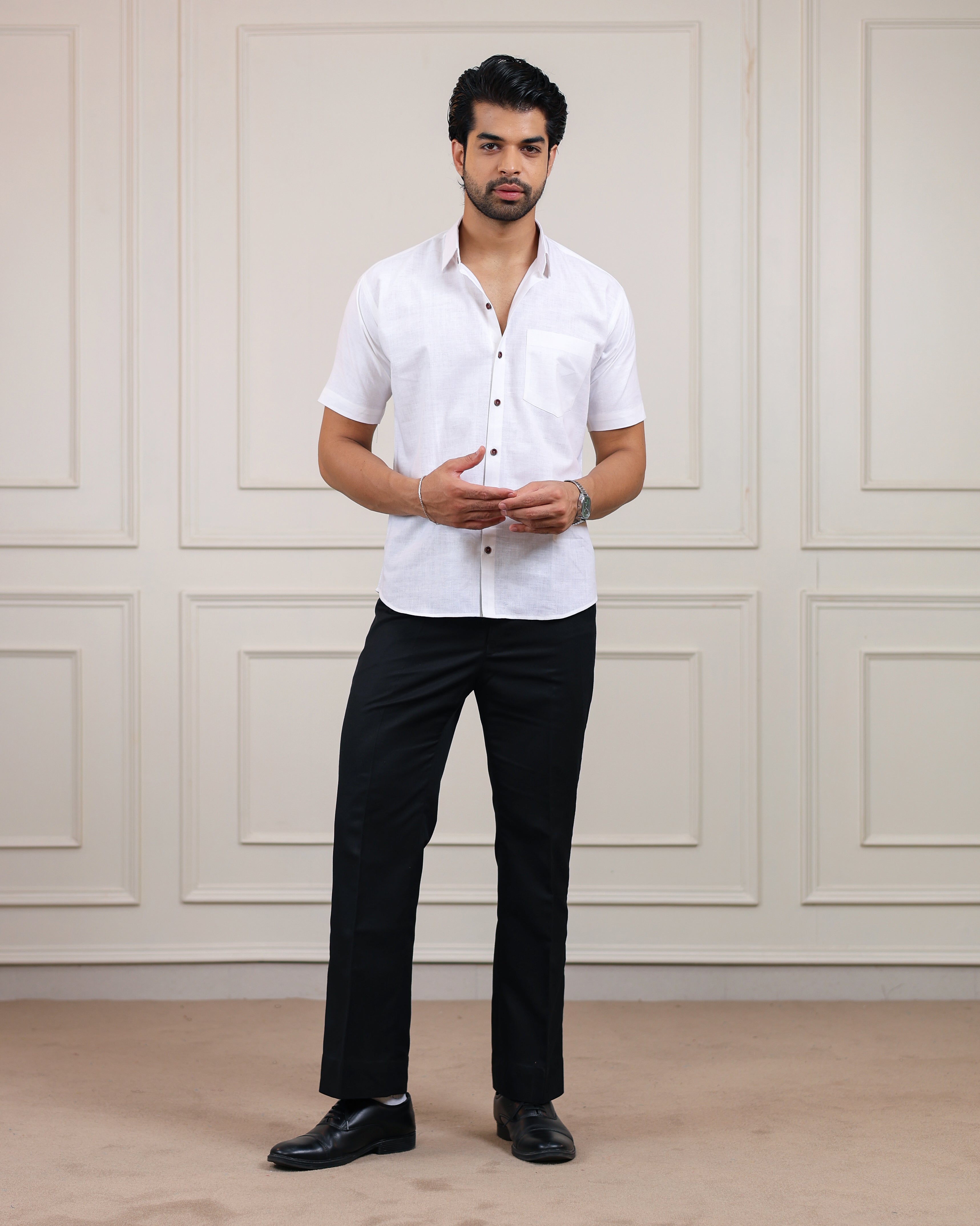 White Handloom Cotton Half Sleeve Shirt