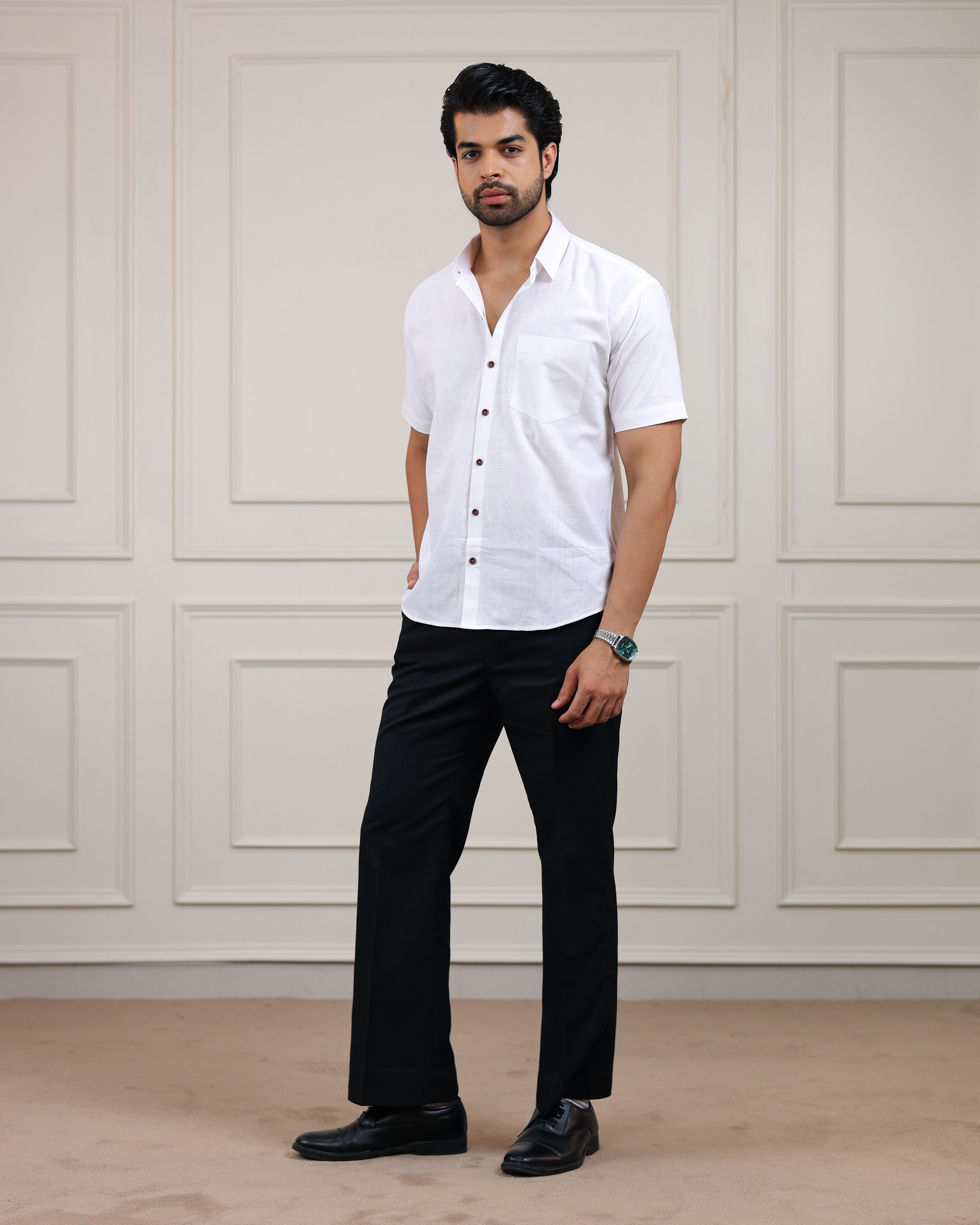 White Handloom Cotton Half Sleeve Shirt