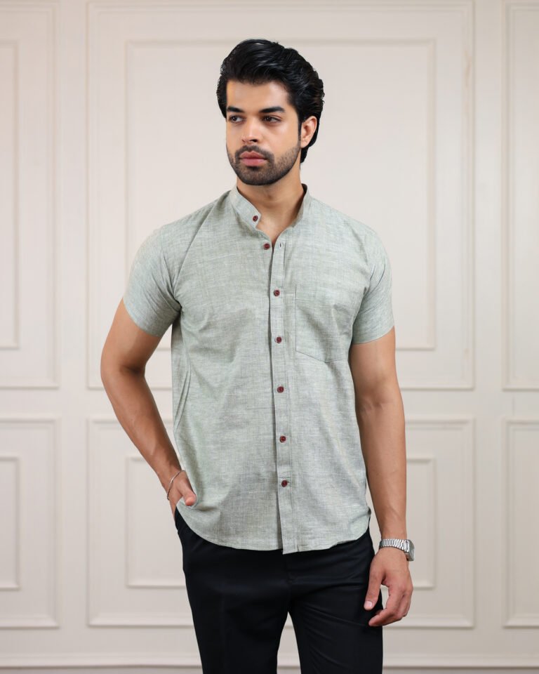Moss Green Handloom Cotton Half Sleeve Shirt