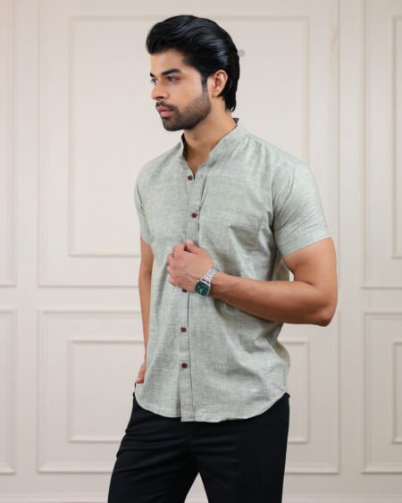 Moss Green Handloom Cotton Half Sleeve Shirt
