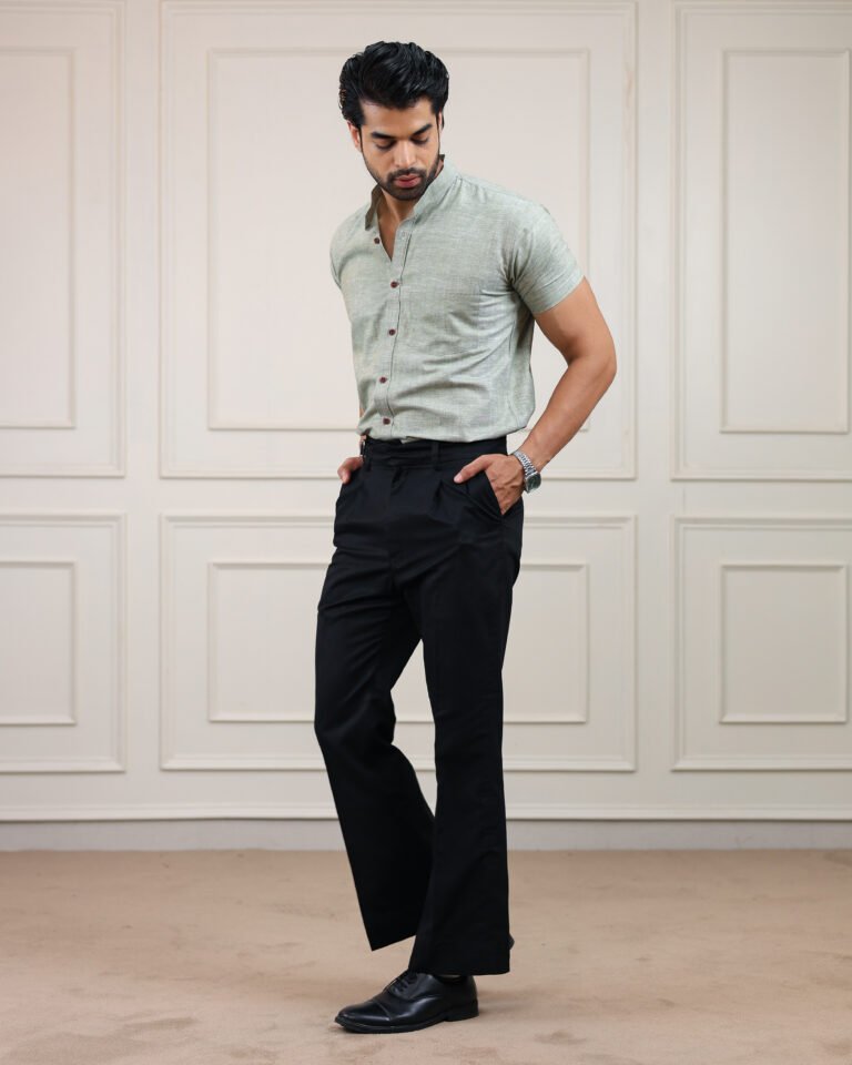 Moss Green Handloom Cotton Half Sleeve Shirt