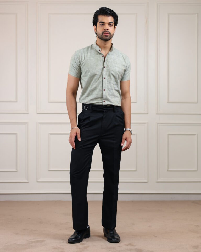 Moss Green Handloom Cotton Half Sleeve Shirt