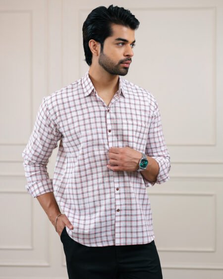White Check Handloom Cotton Full Sleeve Shirt
