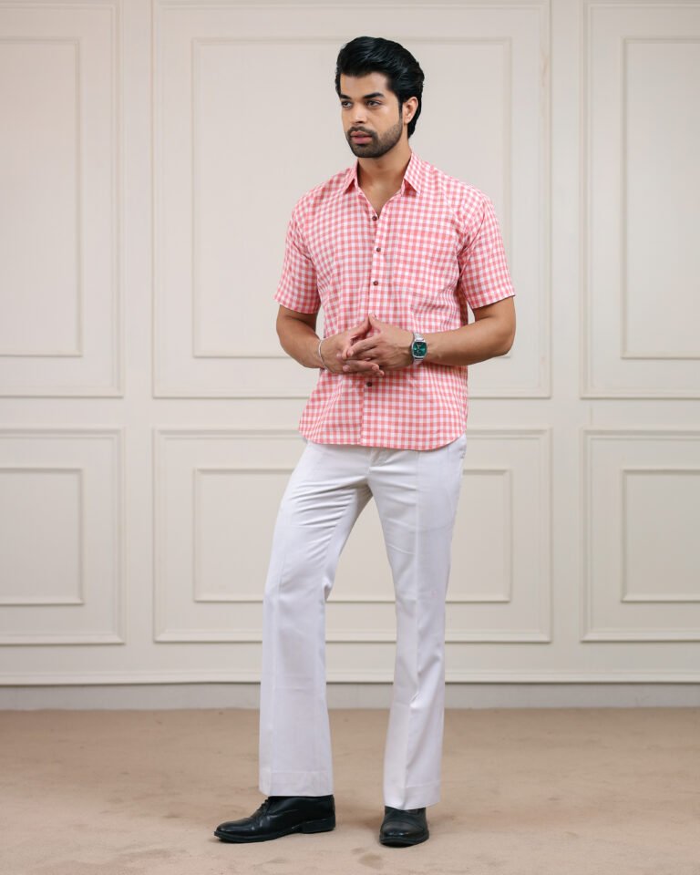 Lite Pink Check Handloom Cotton Half Sleeve Shirt