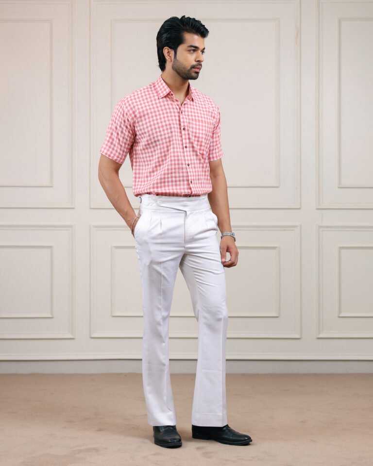 Lite Pink Check Handloom Cotton Half Sleeve Shirt