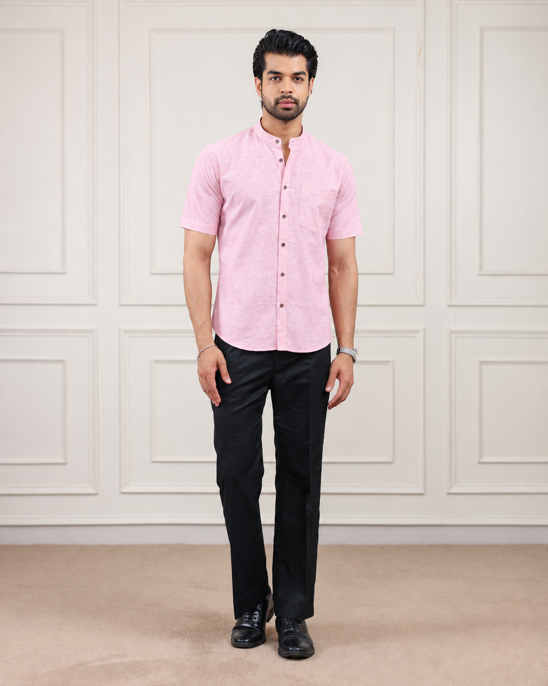 Tulip pink Handloom Cotton Half Sleeve Shirt