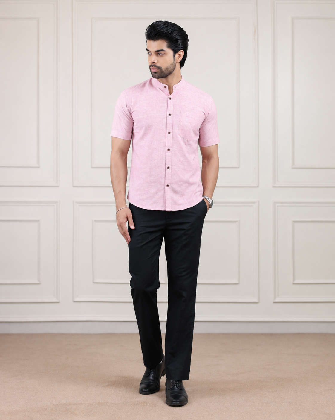 Tulip pink Handloom Cotton Half Sleeve Shirt