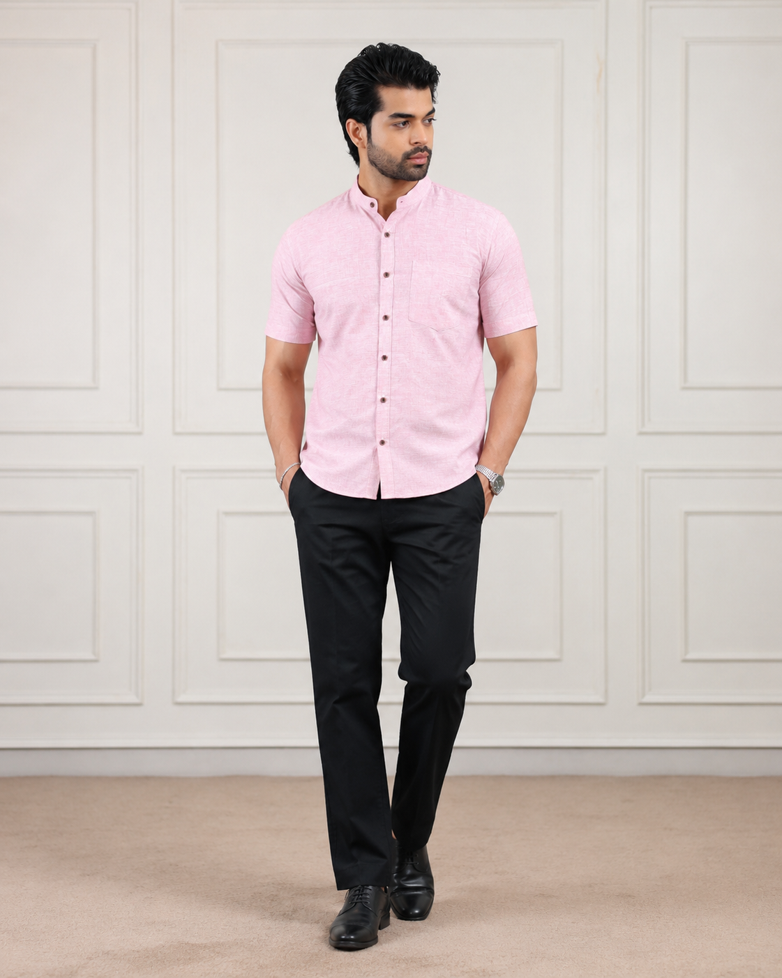 Tulip pink Handloom Cotton Half Sleeve Shirt