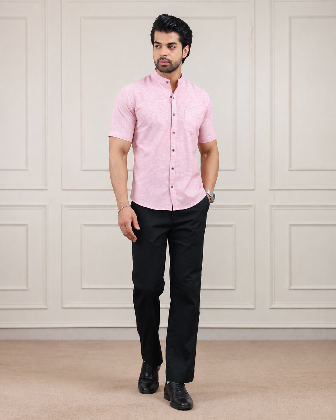Tulip pink Handloom Cotton Half Sleeve Shirt