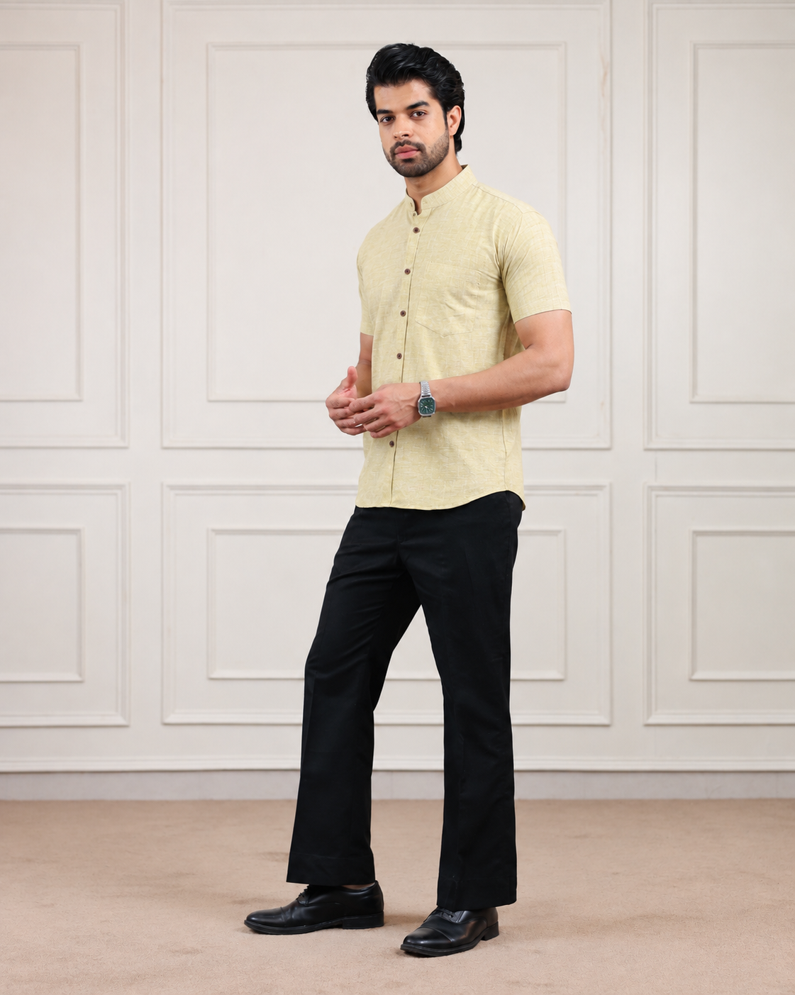 Mustard Gold Handloom Cotton Half Sleeve Shirt