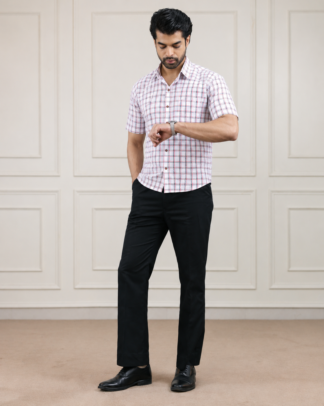 White Check Handloom Cotton Half Sleeve Shirt