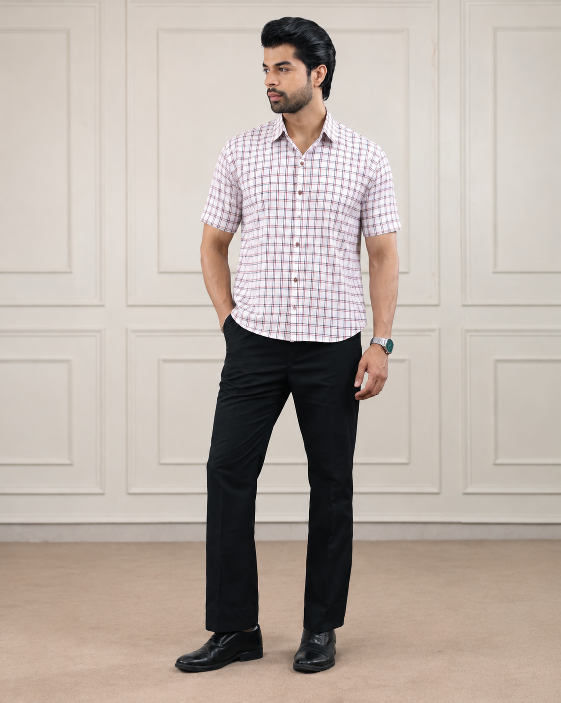 White Check Handloom Cotton Half Sleeve Shirt