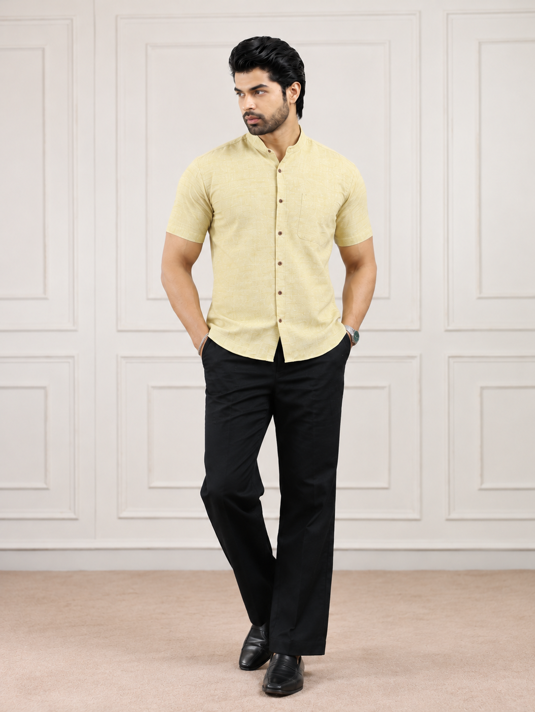 Mustard Gold Handloom Cotton Half Sleeve Shirt