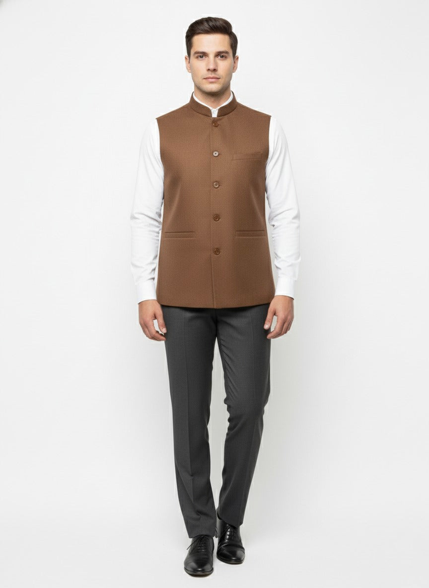 Woolen Nehru Jackets Chocolate Brown Colour