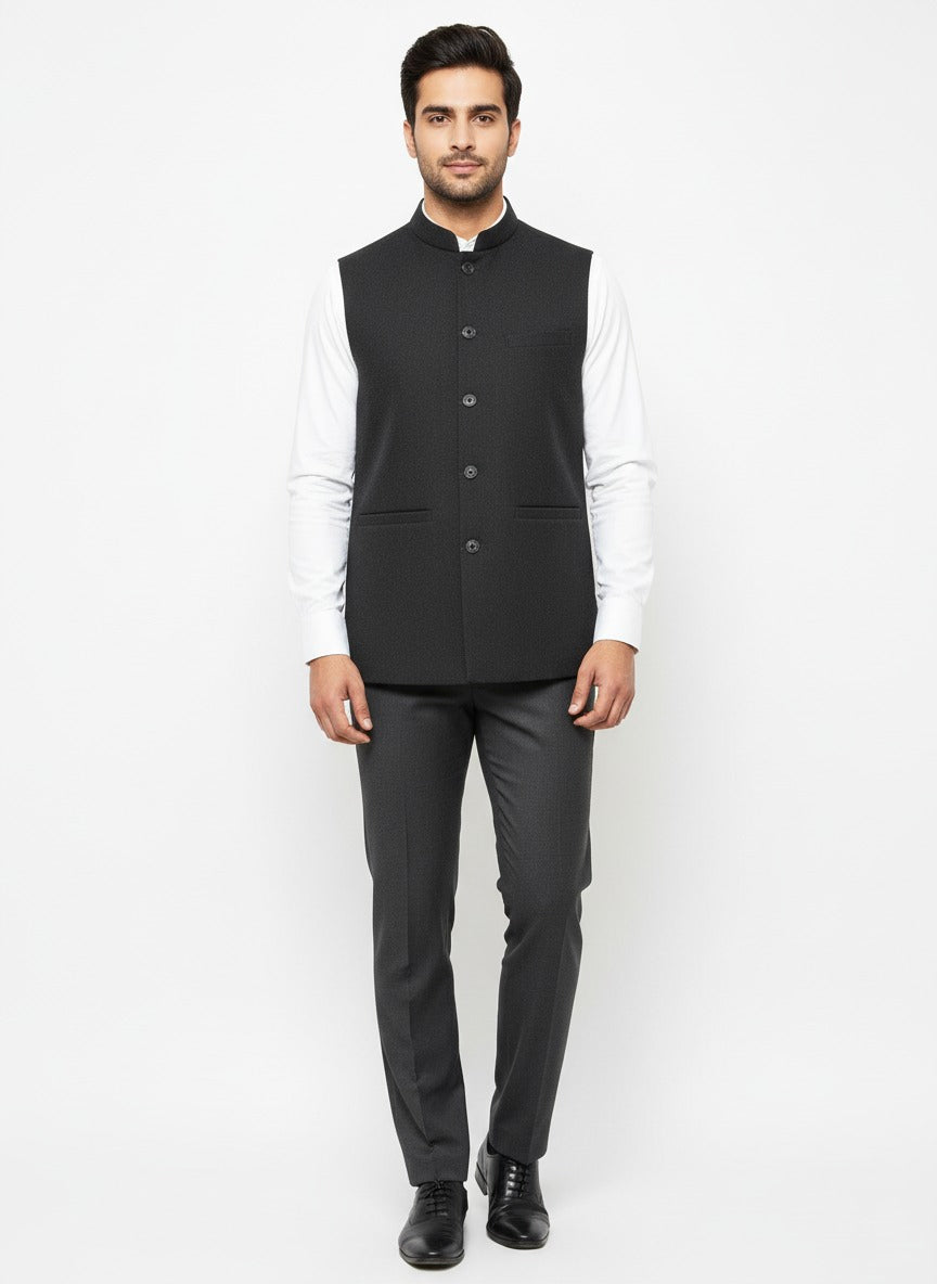 Woolen Nehru Jackets Black Colour