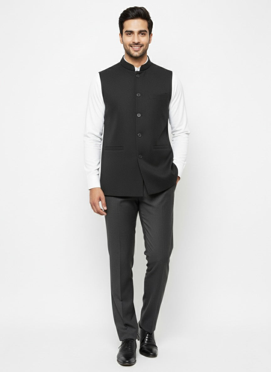 Woolen Nehru Jackets Black Colour