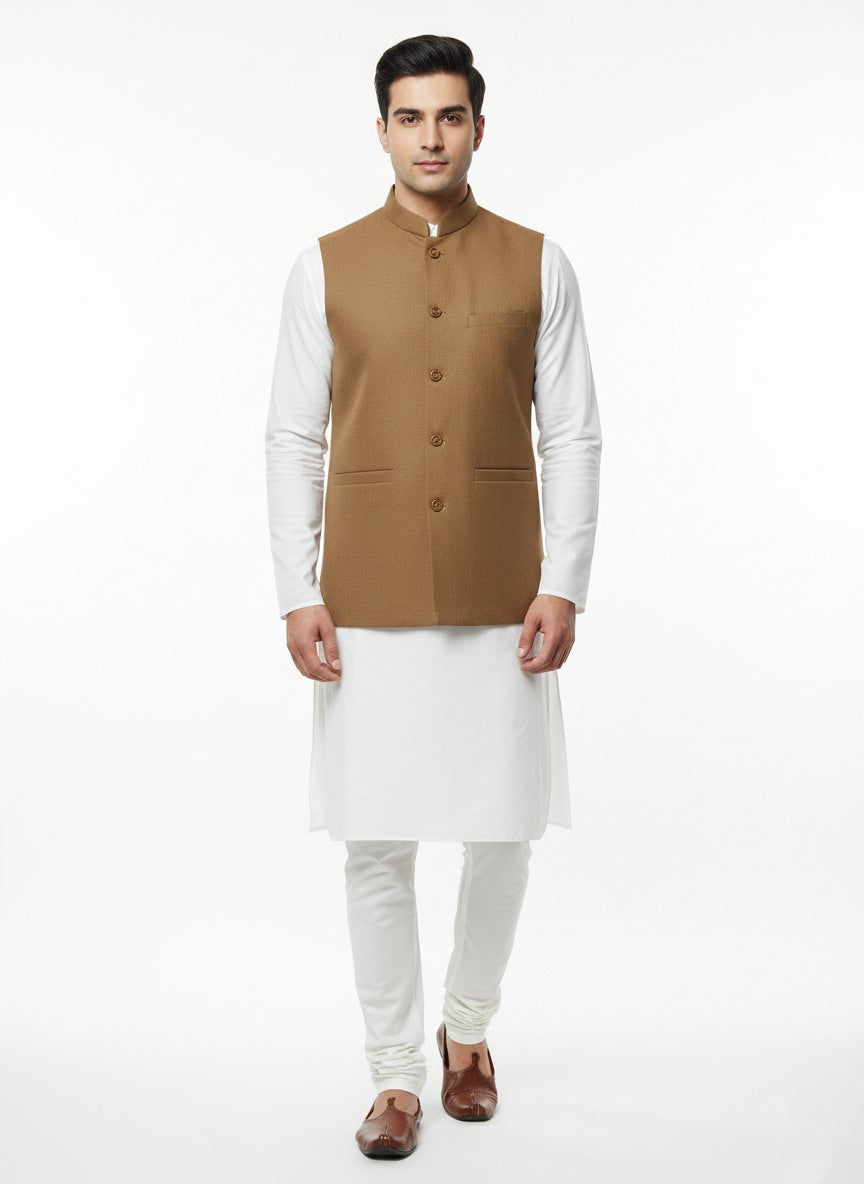 Woolen Nehru Jackets Lite Brown Colour