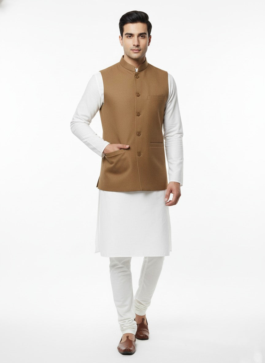 Woolen Nehru Jackets Lite Brown Colour