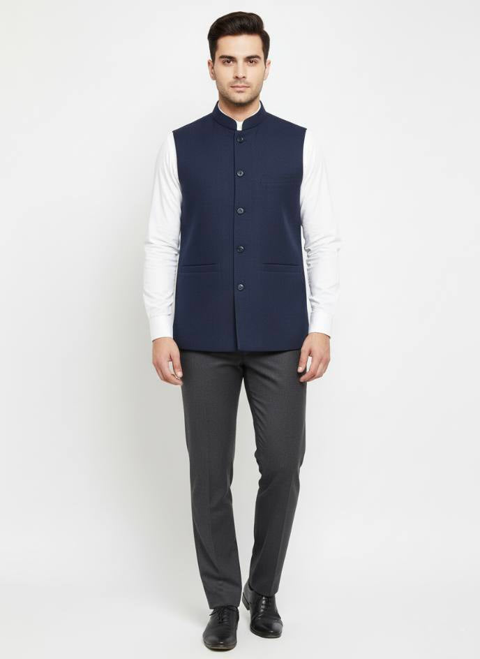 Woolen Nehru Jackets Nevy Blue Colour