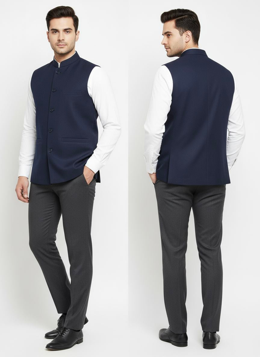 Woolen Nehru Jackets Nevy Blue Colour