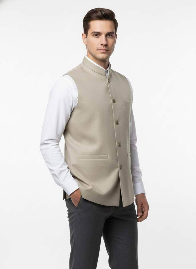 Woolen Nehru Jackets Lite Beige Colour