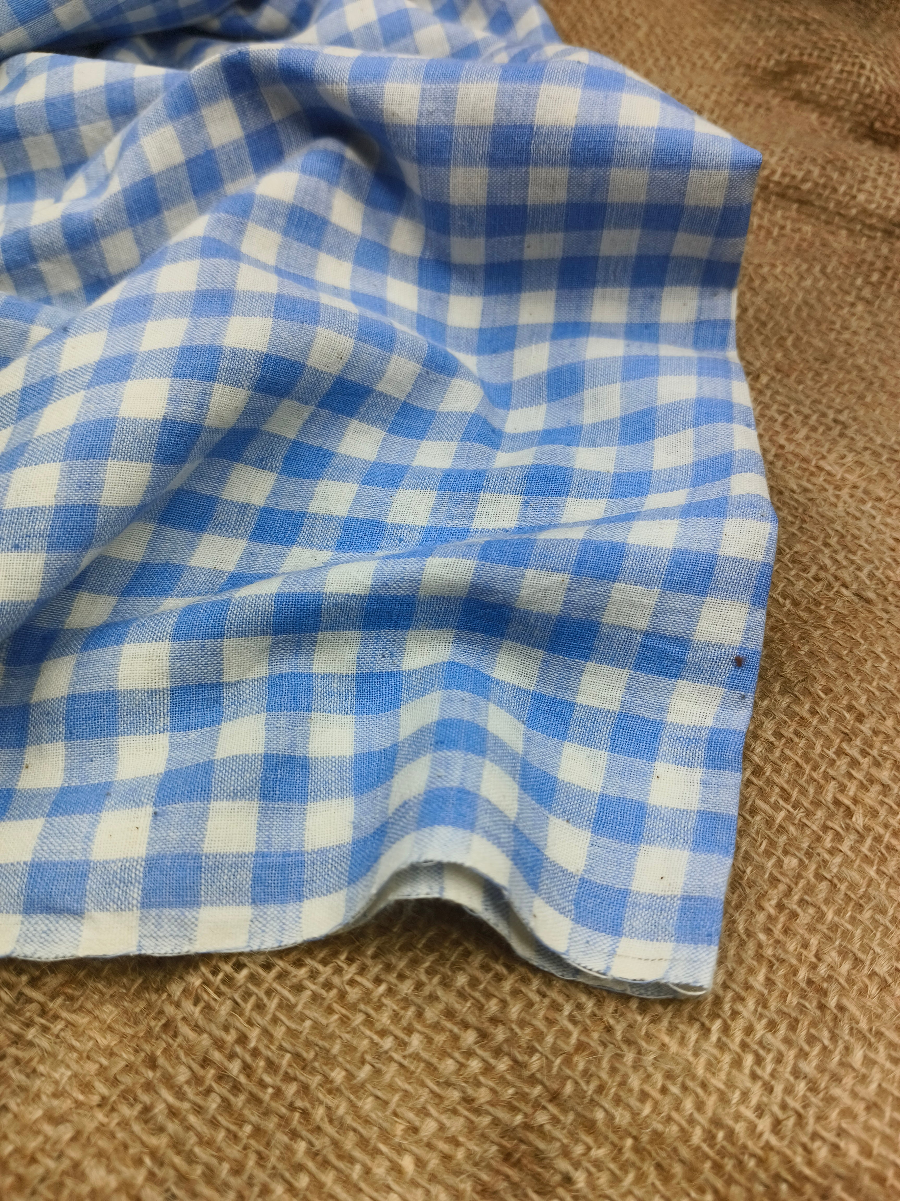 Handspun & Handwoven Natural Cotton Sky White Gingham Check Fabric