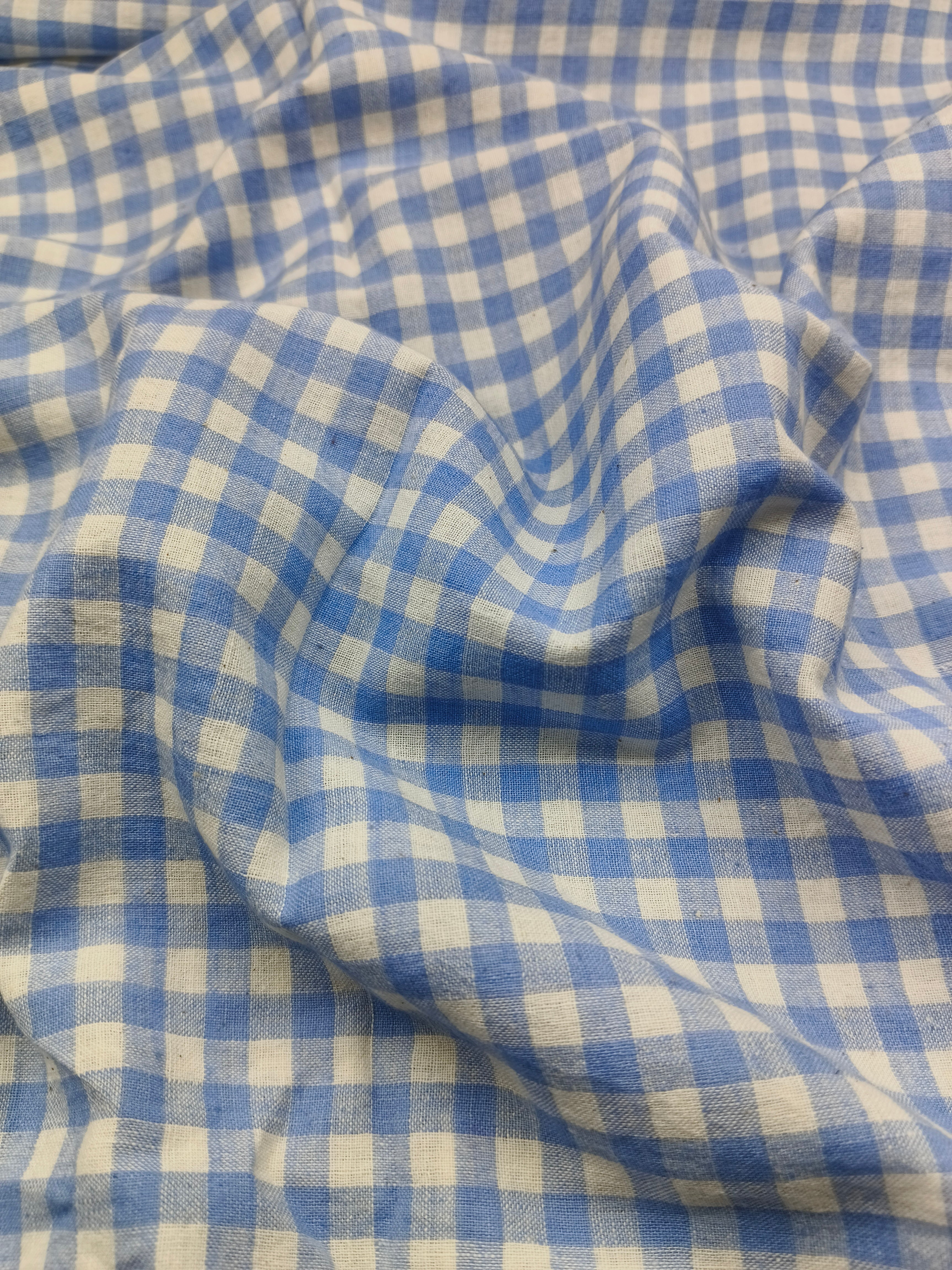 Handspun & Handwoven Natural Cotton Sky White Gingham Check Fabric