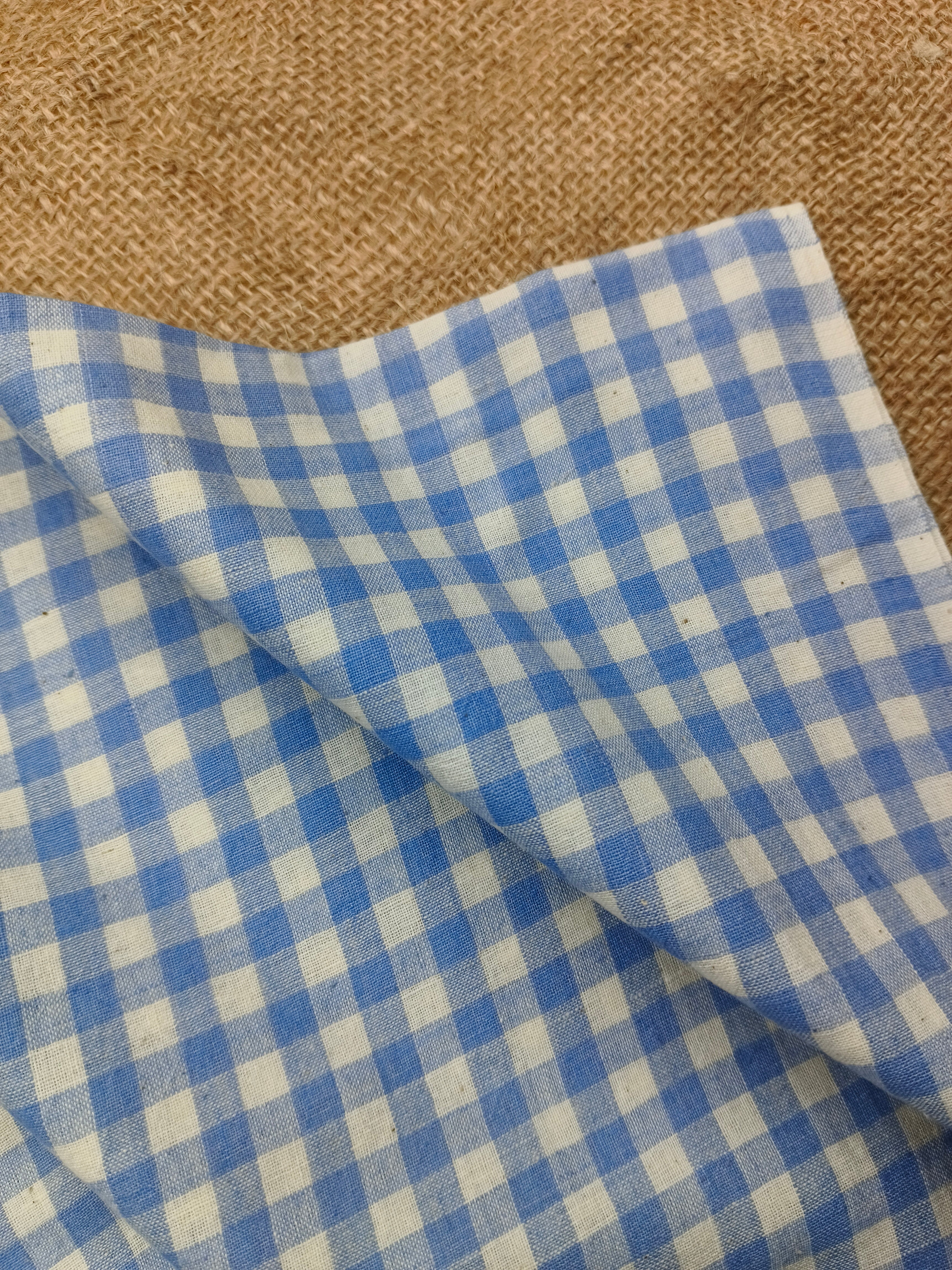 Handspun & Handwoven Natural Cotton Sky White Gingham Check Fabric