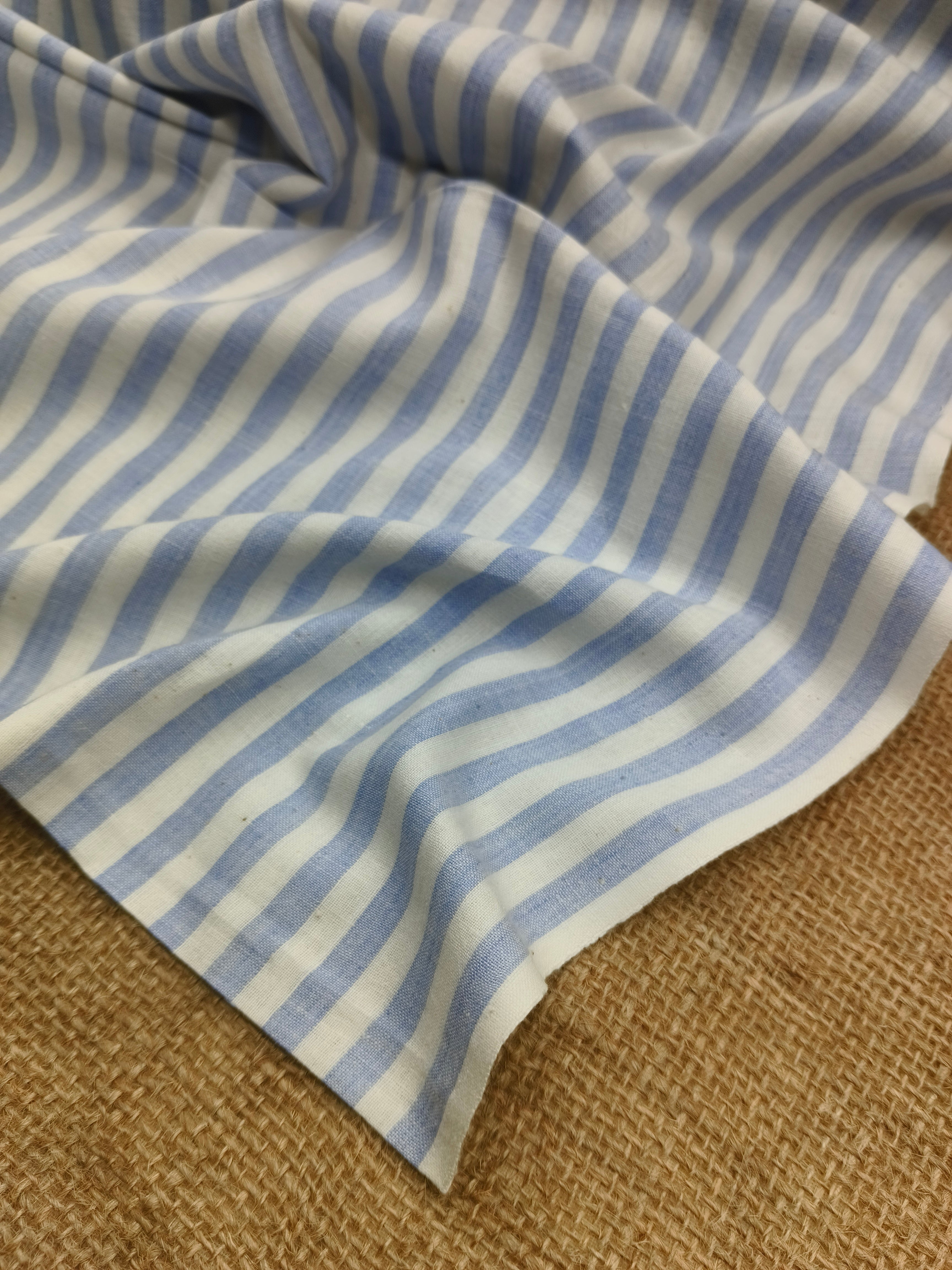 Handspun & Handwoven Natural Cotton White Sky Gingham Stripe Fabric