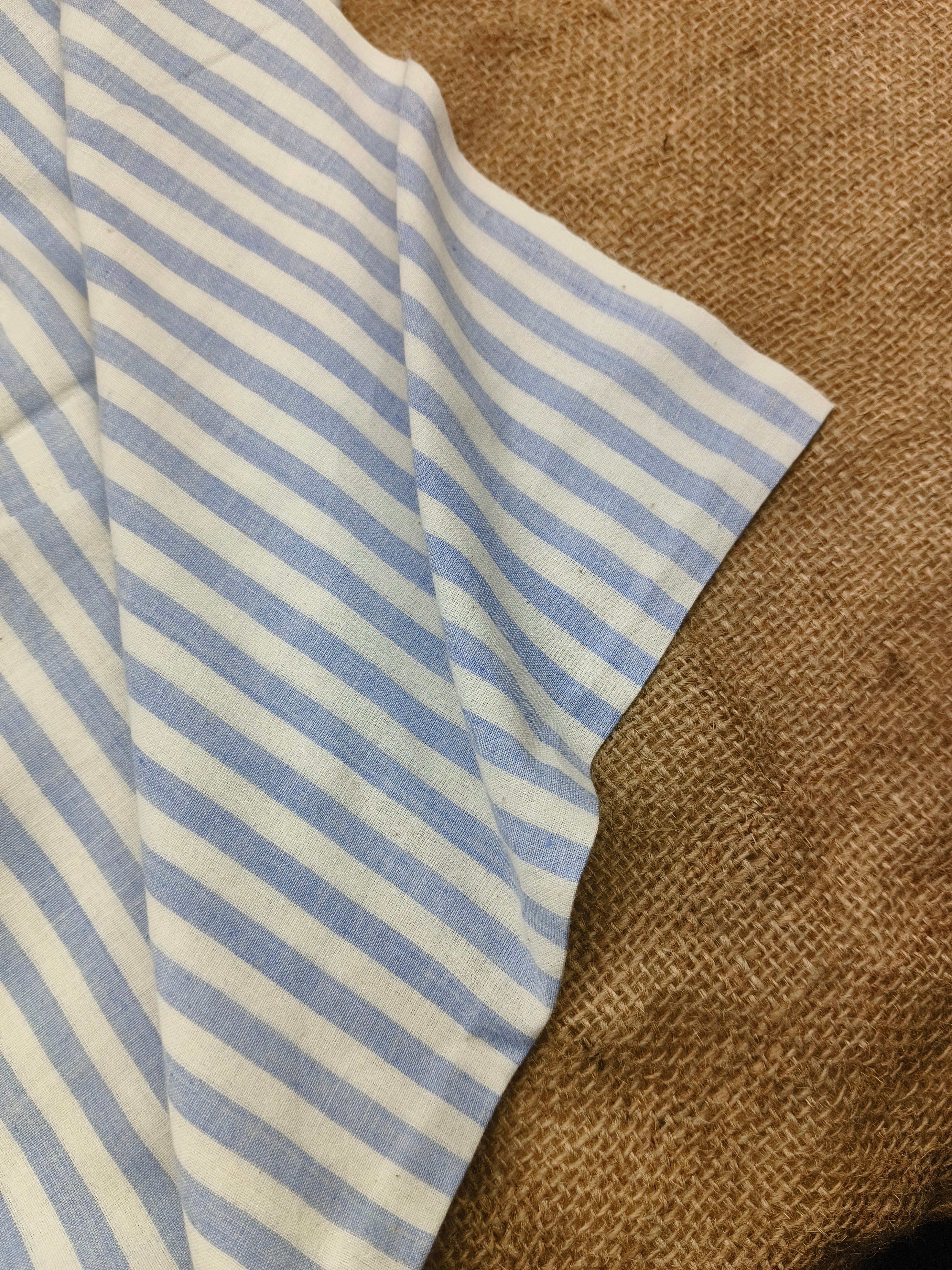 Handspun & Handwoven Natural Cotton White Sky Gingham Stripe Fabric