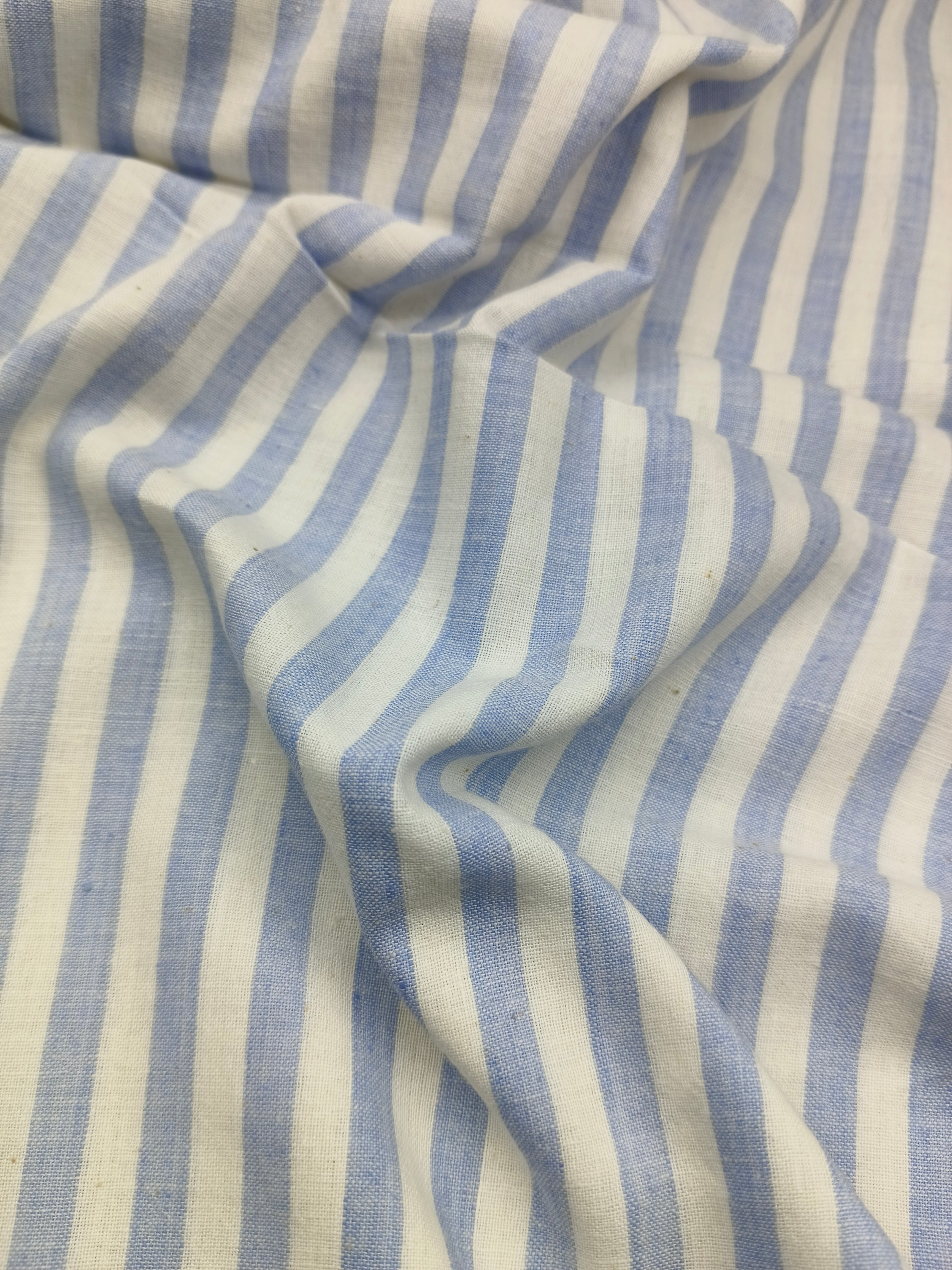 Handspun & Handwoven Natural Cotton White Sky Gingham Stripe Fabric