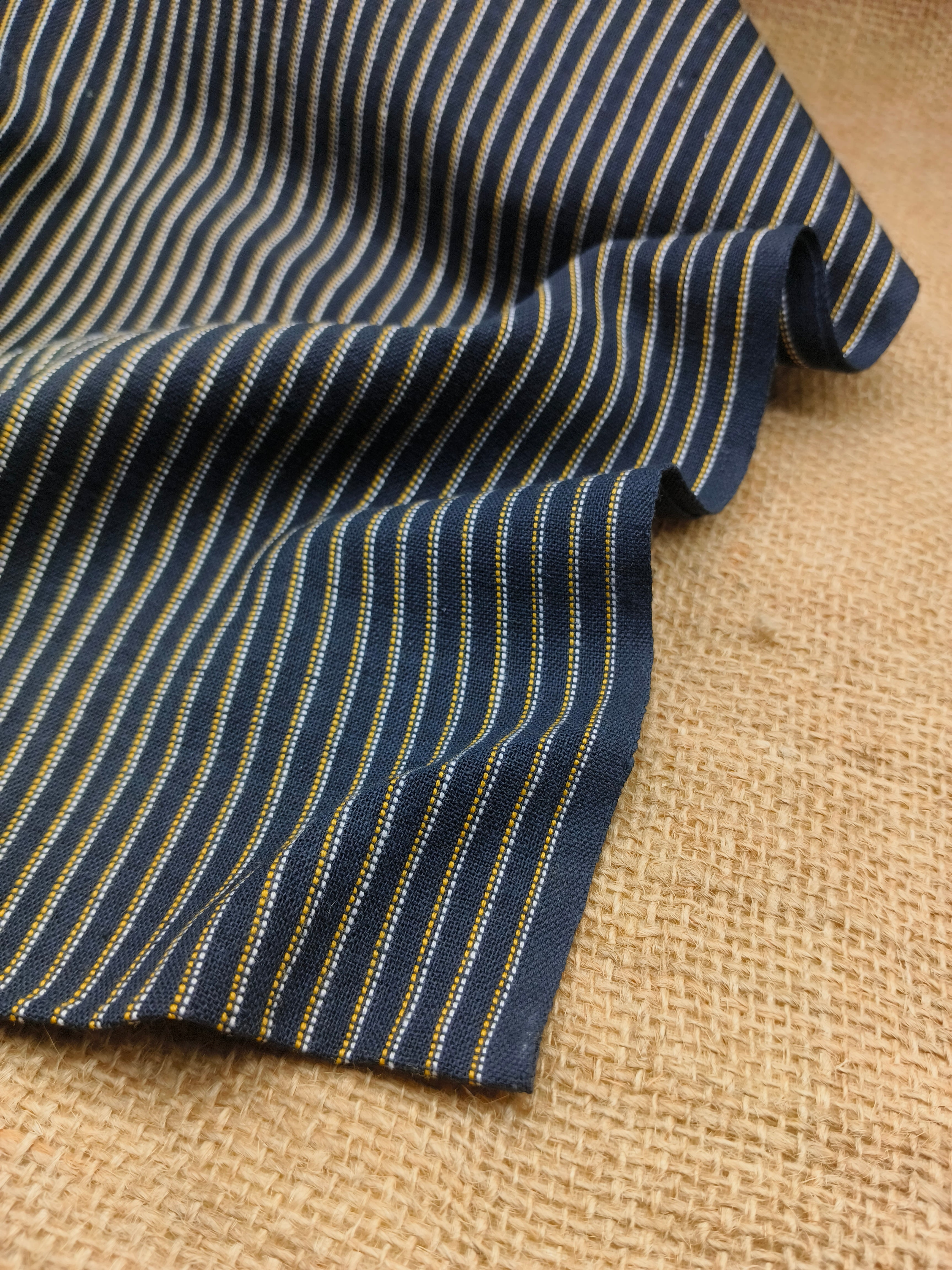 Handspun & Handwoven Natural Cotton Black Stripe Fabric
