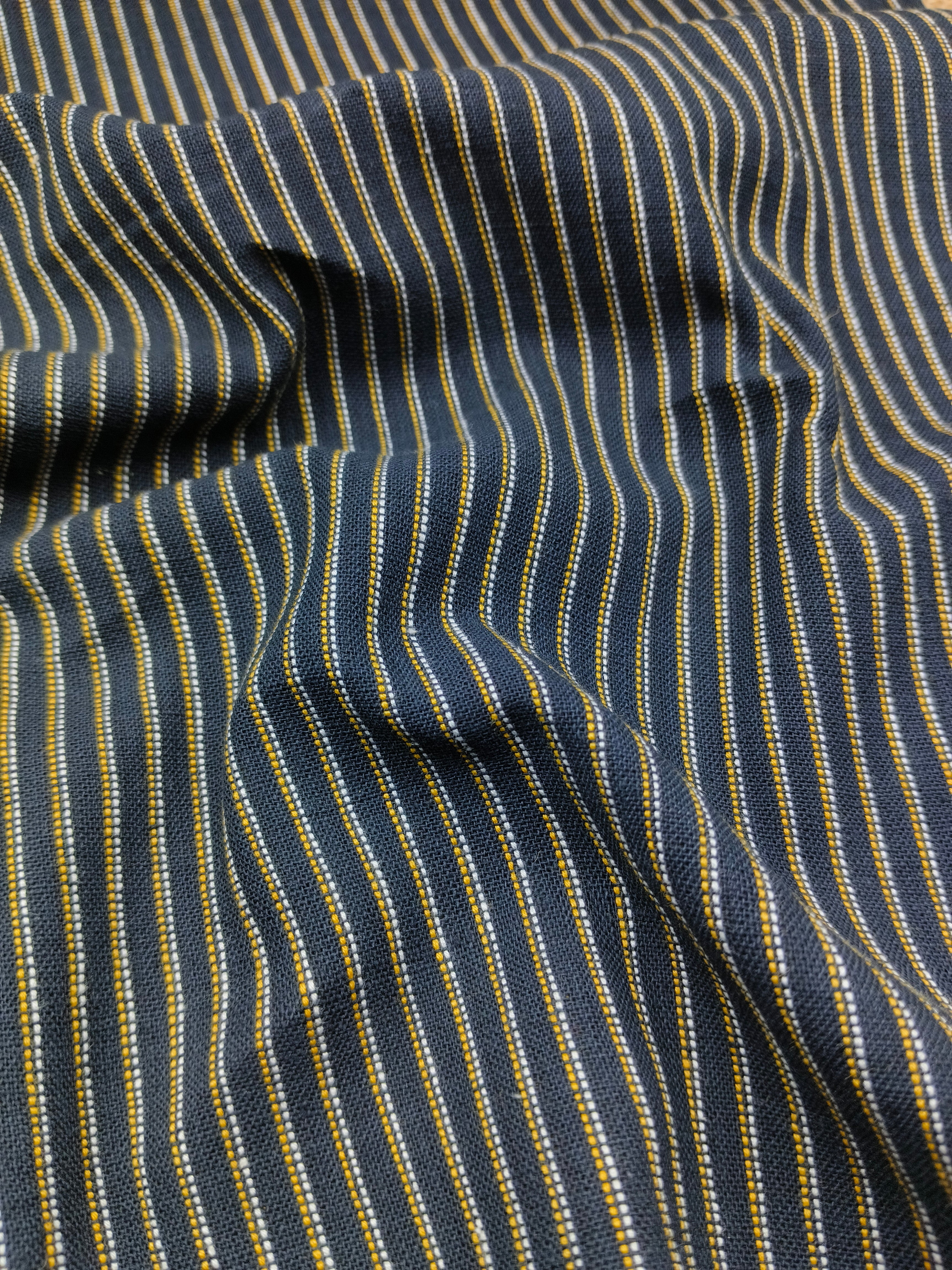 Handspun & Handwoven Natural Cotton Black Stripe Fabric