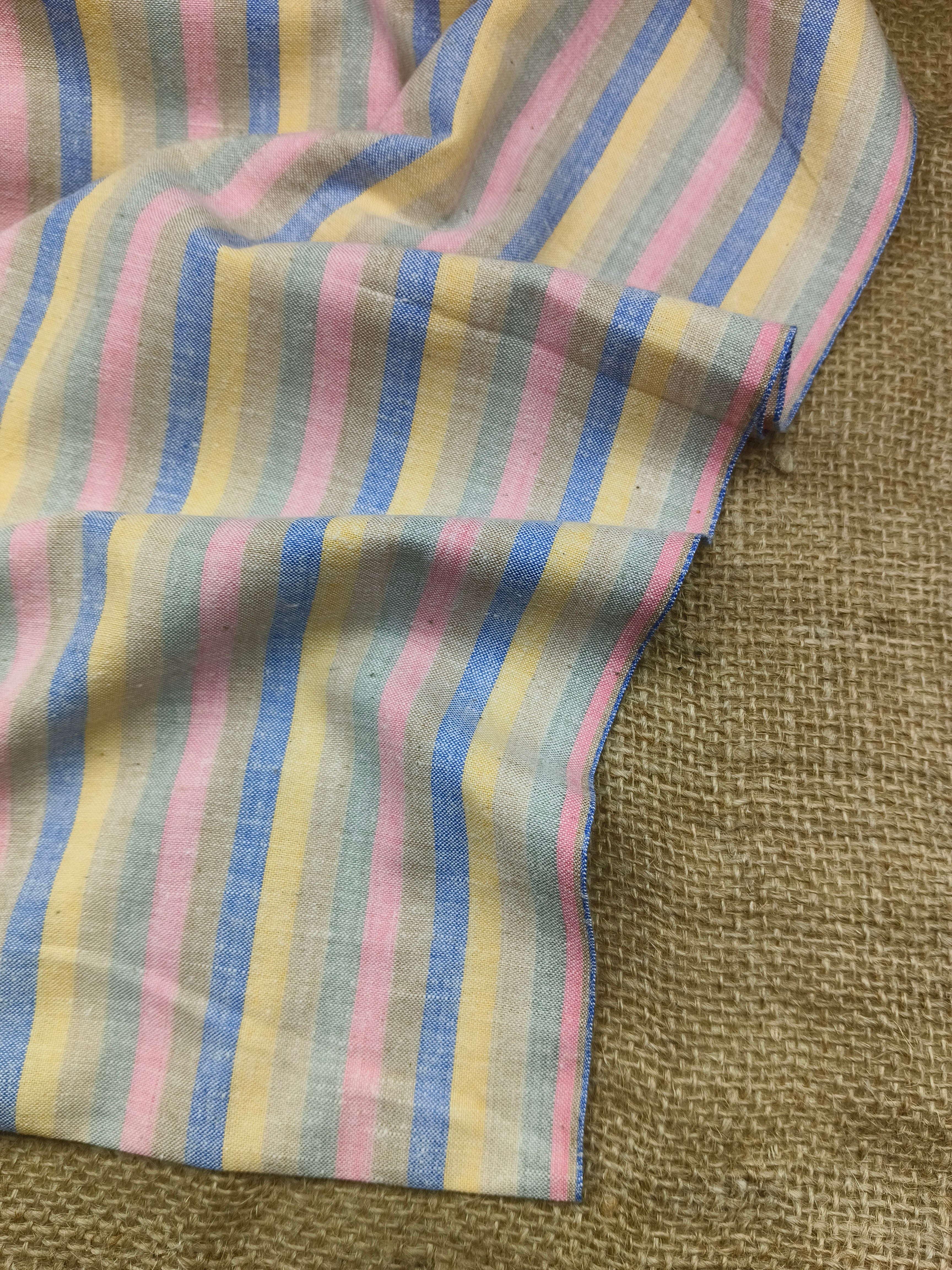 Handspun & Handwoven Natural Cotton Multi Colour Stripe Fabric