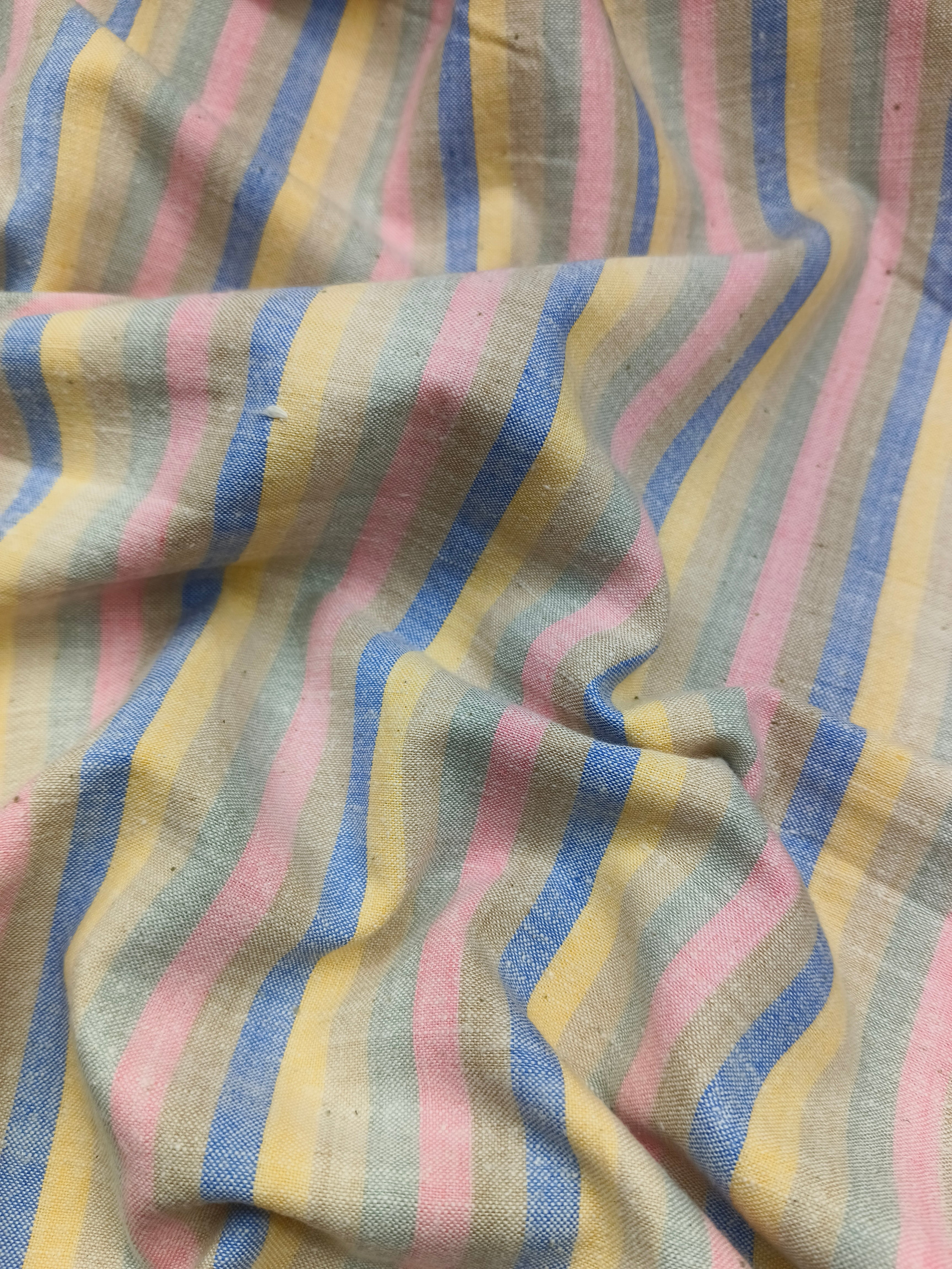 Handspun & Handwoven Natural Cotton Multi Colour Stripe Fabric