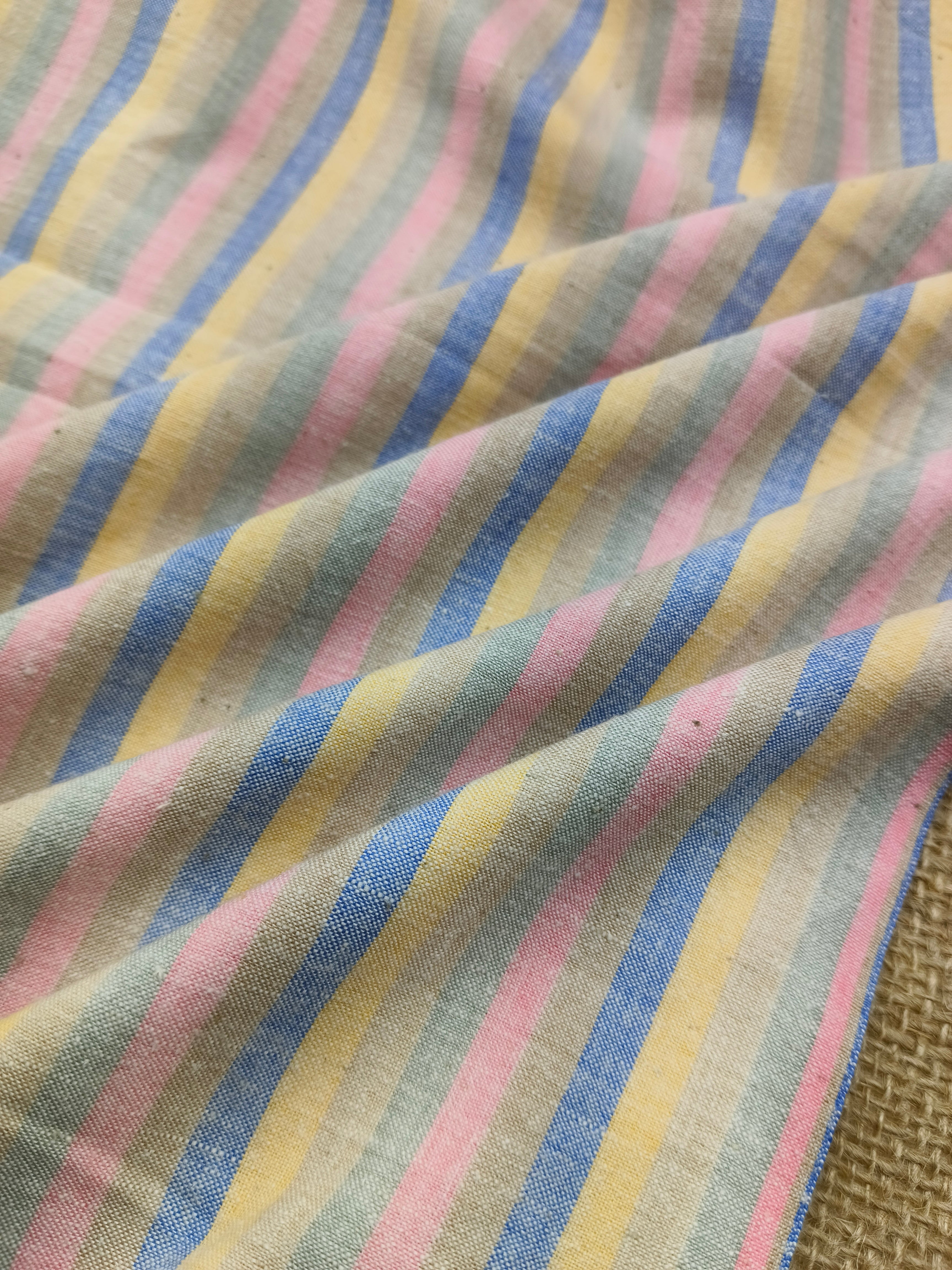 Handspun & Handwoven Natural Cotton Multi Colour Stripe Fabric